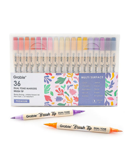 Dual Tone Brush Tip Acrylic Paint Marker Set of 36