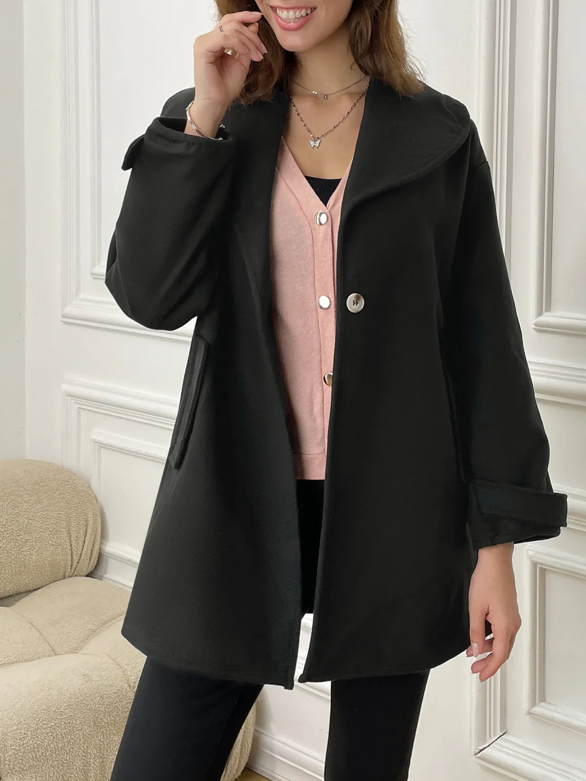 Synthia™ | Long Coat with Shawl Collar